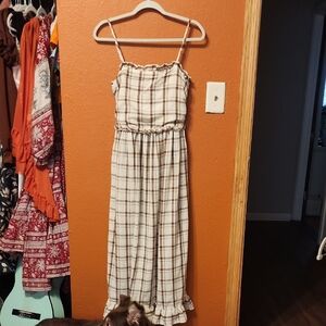 Max Studio Plaid Strappy Maxi Dress - Cream & Brown